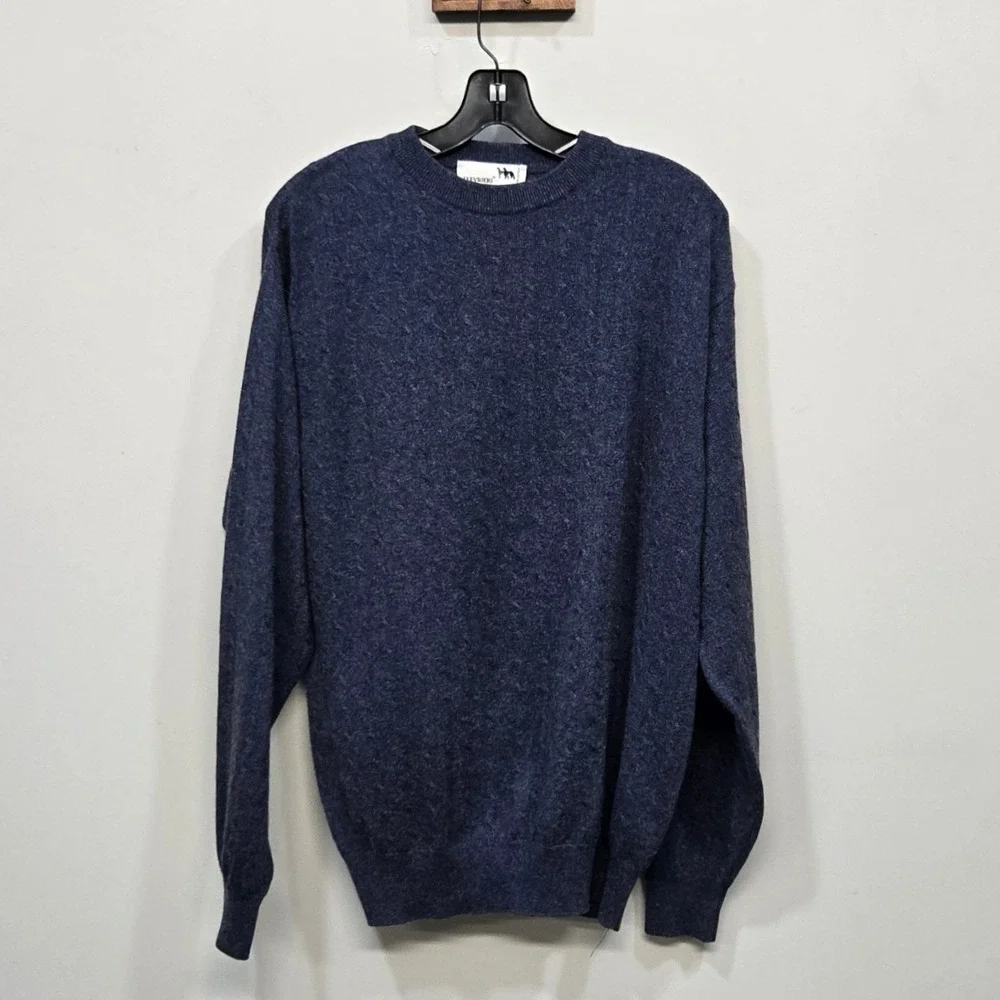 I Levrieri Cable Knit Sweater Mens M Blue Cashmere Silk Crewneck Italy Fisherman